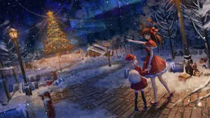 Anime Girl Holding Hands During Christmas