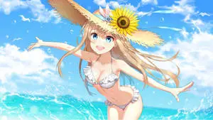 Anime Girl In Bikini And Sunhat