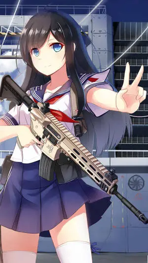 Asashio Cute Anime Girl iPhone With Gun