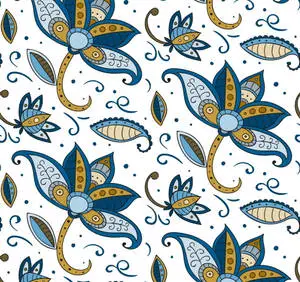 Vibrant Blue and Gold Batik Floral Pattern
