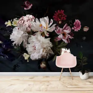 Black And Pink Flower Decorated Wall