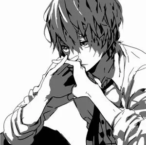Black And White Anime Boy Looking Down