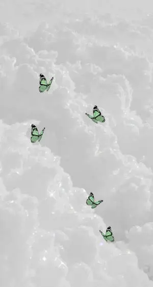 Butterflies And Clouds Green And White Aesthetic