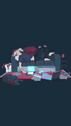 Depressed Anime Boy On Sofa