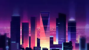 The Digital City skyline basked in a beautiful purple hue