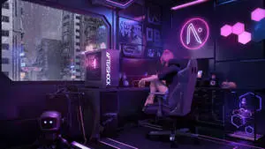Gaming Room Cyberpunk Anime Girl