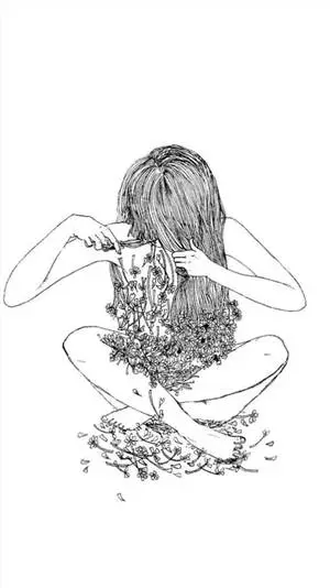 Aesthetic Sketch of Girl Cutting Hair