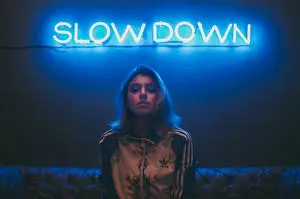 Girl Under Neon Aesthetic Sign