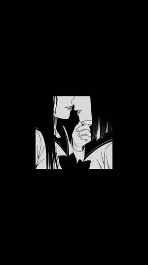 Girls Kiss Anime Black And White iPhone