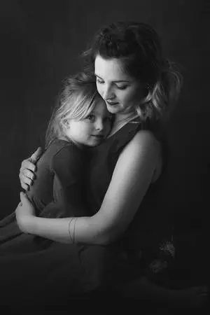 Grayscale Mother And Daughter Portrait