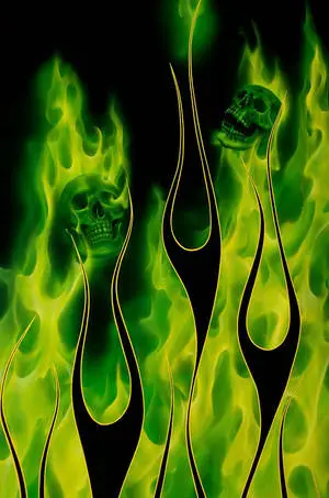 Green Fire Skull Burning