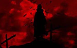 Itachi Black Silhouette On Red Background