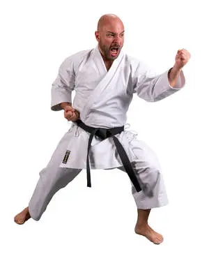 Karate Man Posing White Aesthetic Background