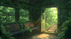 Nature's Sanctuary Inside an Old Train Wallpaper