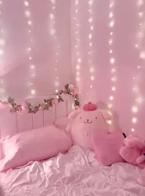 Pink Aesthetic Bed With Lights Picture 