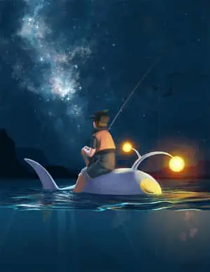 Pokemon Trainer Riding Lanturn 