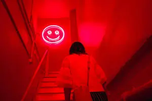 Red Aesthetic Neon Smiley Face