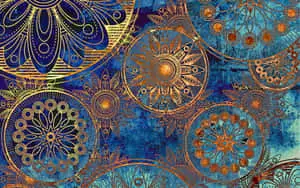 a blue and gold abstract painting
