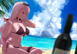 Wine And Anime Girl In Bikini