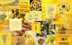 A Vibrant Yellow Aesthetic Collage on a Laptop Screen